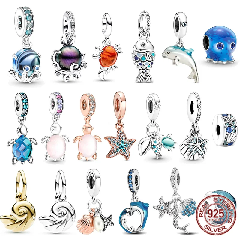 

Murano Glass Sea Turtle Octopus Dolphin Dangle Charm 925 Sterling Silver Bead Fit Original Pandora Bracelet DIY Jewelry for Girl