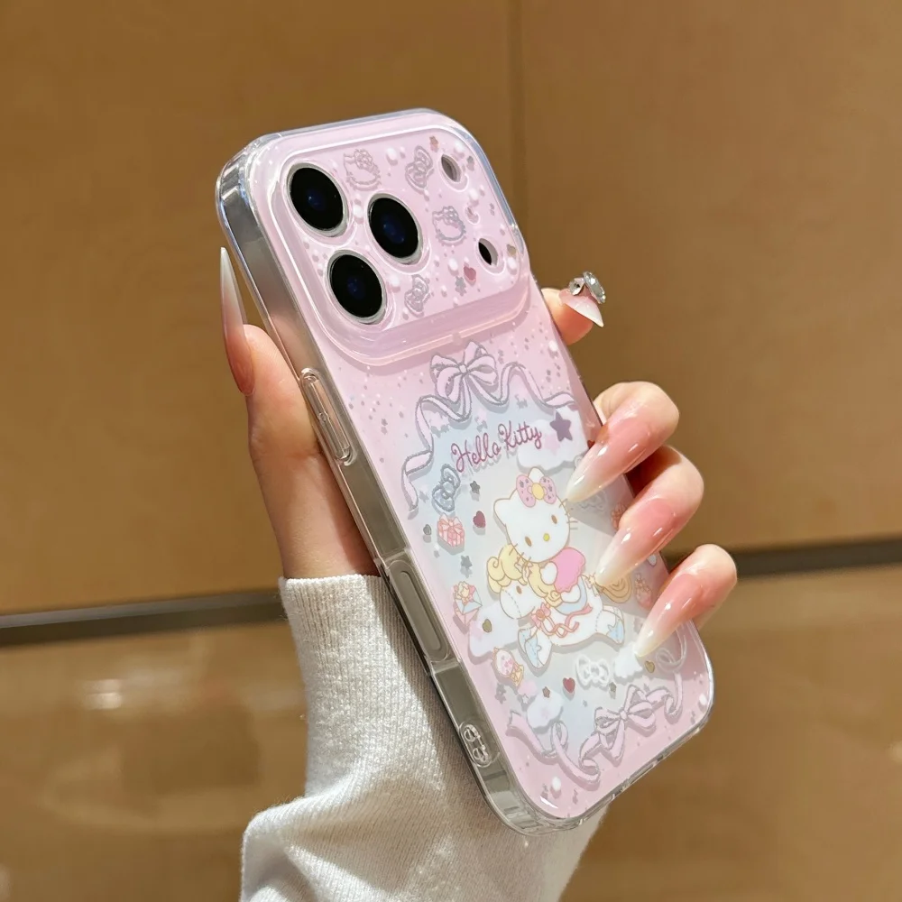 Chic Pink HelloKitty Cat Horse Y2K Phone Case - Shockproof Bumper Cover with Pendant