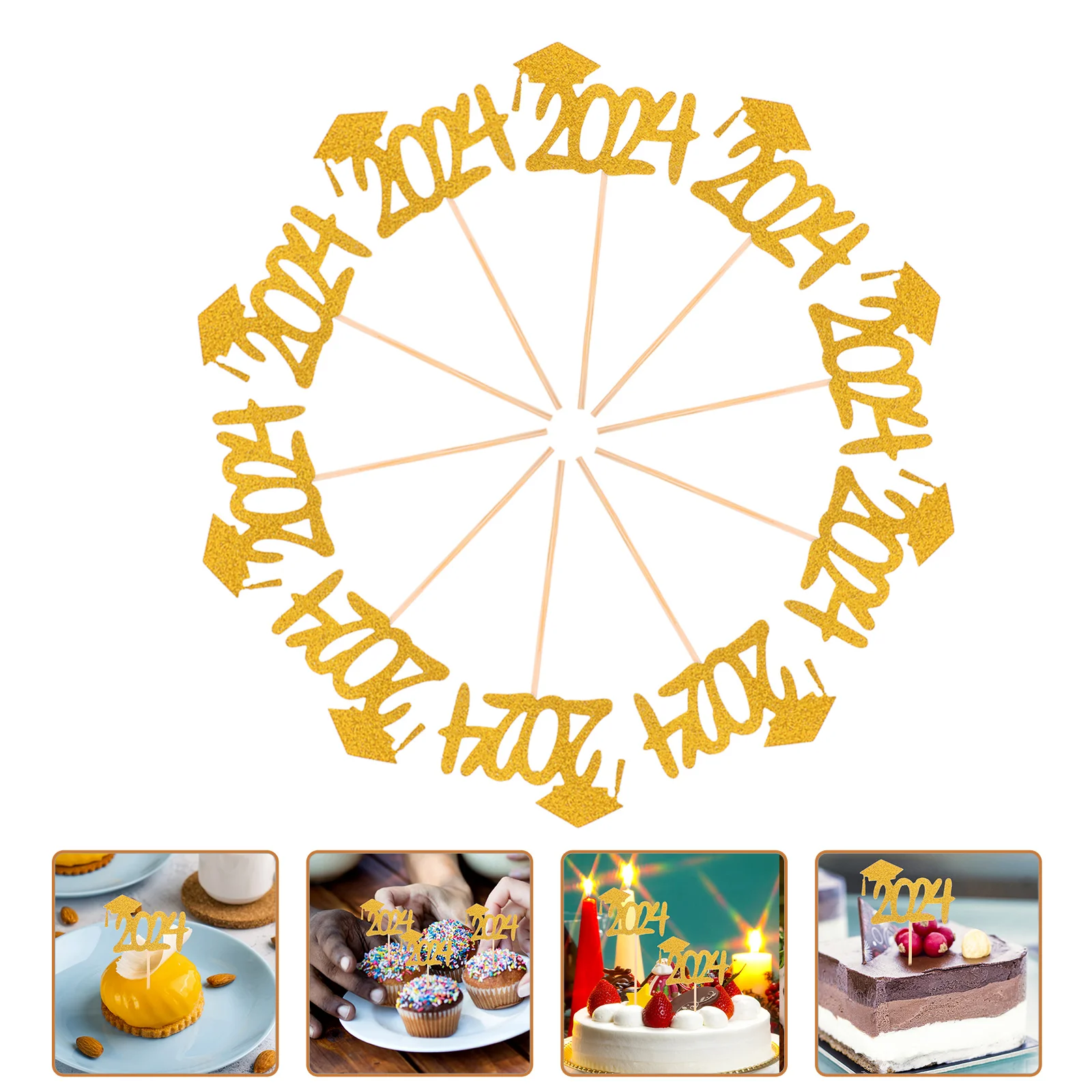 

10 Pcs 2024 Graduation Flag Planting Graduation Table Graduation Cake Decorative Cupcake Adornationsations