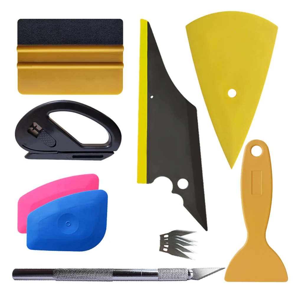 Kit Di Strumenti Per L'Avvolgimento Del Vinile In Fibra Di Carbonio Car Wrap Sticker Film Squeegee Raschietto Cutter Knife Window Tinting Accessori Pe
