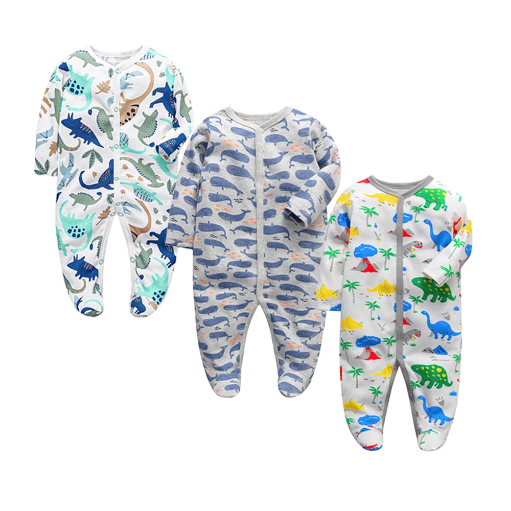 

3 Pcs Set Baby Clothes Bodysuit Sweatshirt 100% Cotton Newborn Infant Toddler Long Sleeve Girls Boys Jumper Onesie Dinosaur