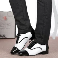 Latin Dancing Shoes Men's Leather Black & White International Dance Shoes Square Dance Adult Breathable Soft Sole Modern Dance 1