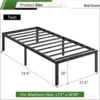 18 inch double bed frame without springs, heavy-duty high metal double bed frame, noise free, easy to assemble, black 3
