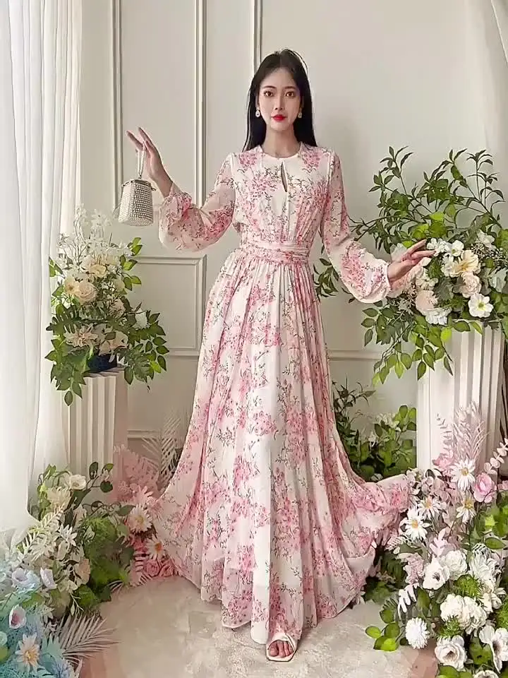 pink designer dresses with sleeves Claudia Long Sleeve Midi Dress - Pink - XXS