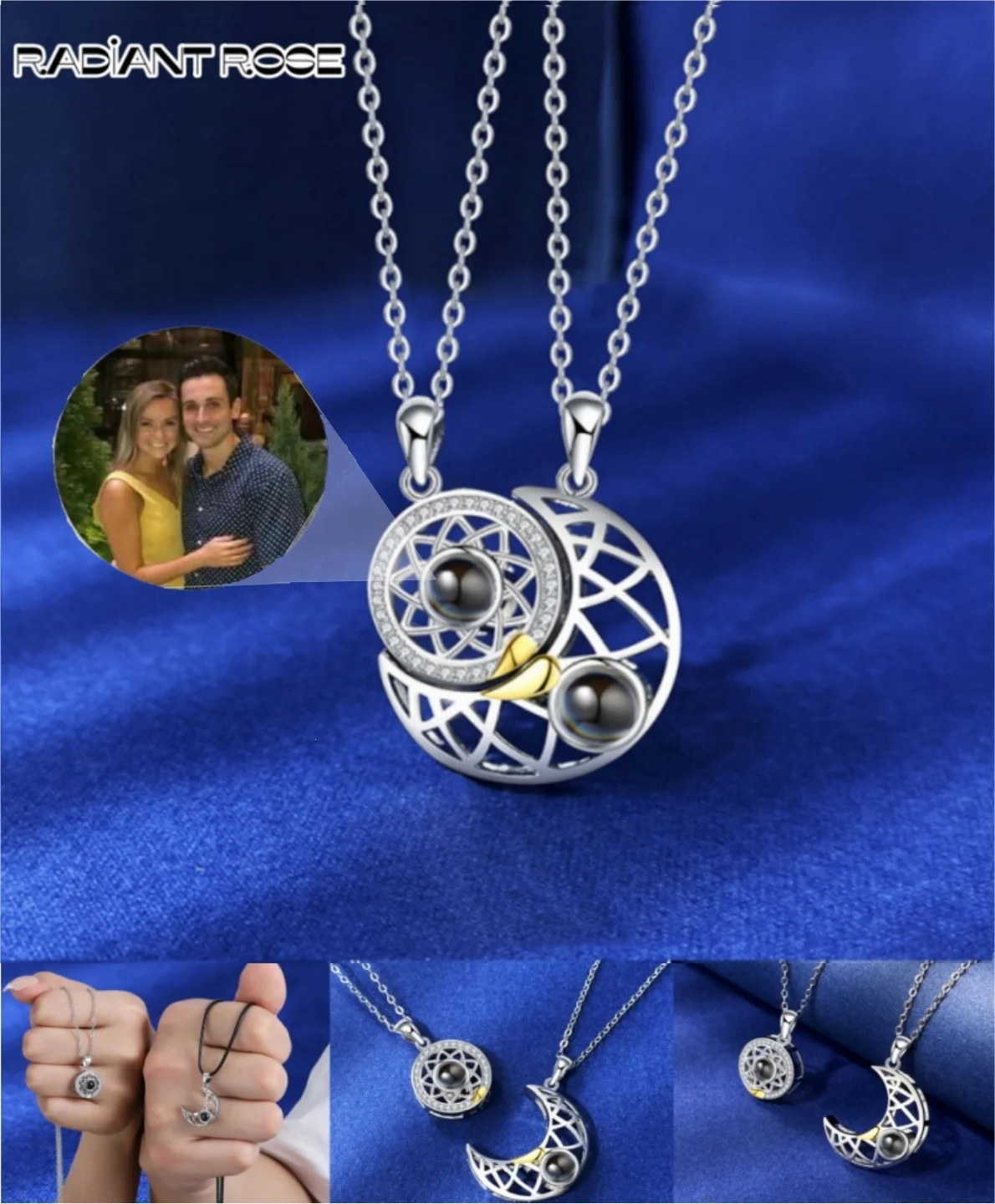 

A Pair Of Couple Necklaces Personalized Customized Photo Projection Necklaces Sun And Moon Love Splicing Is Suitable For Couples