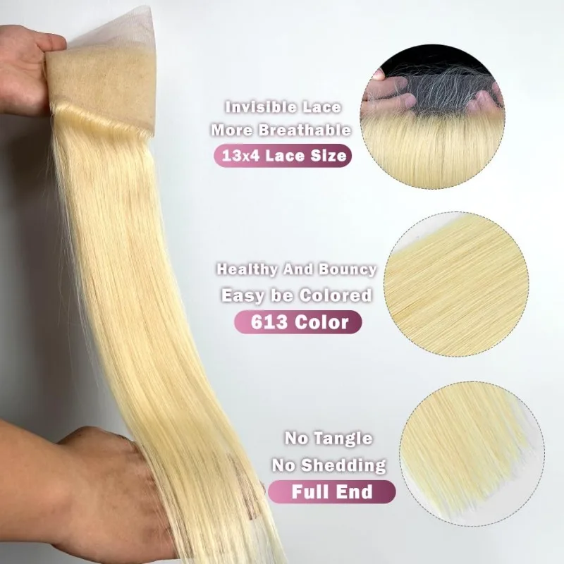 613 Blonde 13x4 Lace Frontal Closure Straight Body Human Hair Transparent Lace 10-20 Inch Pre Plucked Brazilian Virgin Hair