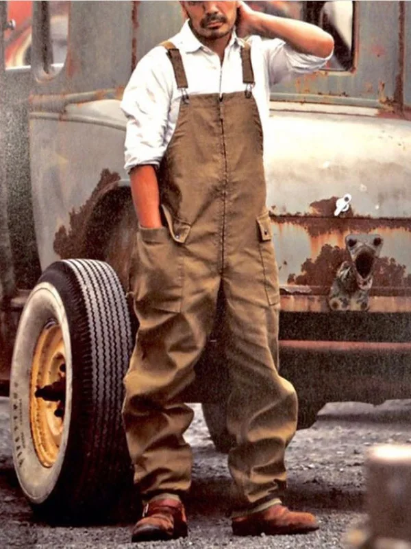 Loose Men's Workwear Cargo Pants High Waist Long Straight Leg een Farmwear Casual Comfortable Breathable Adjustable Straps