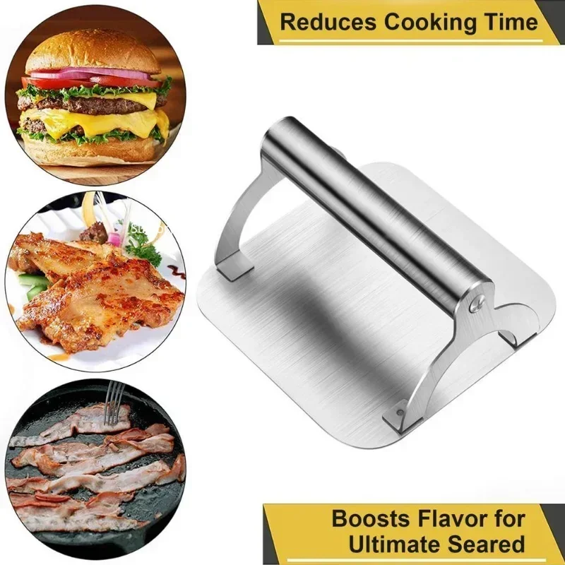 Stainless Steel Meat Press Barbecue Iron Plate Squid Steak Hamburger Household Commercial Manual Cake Press Meat