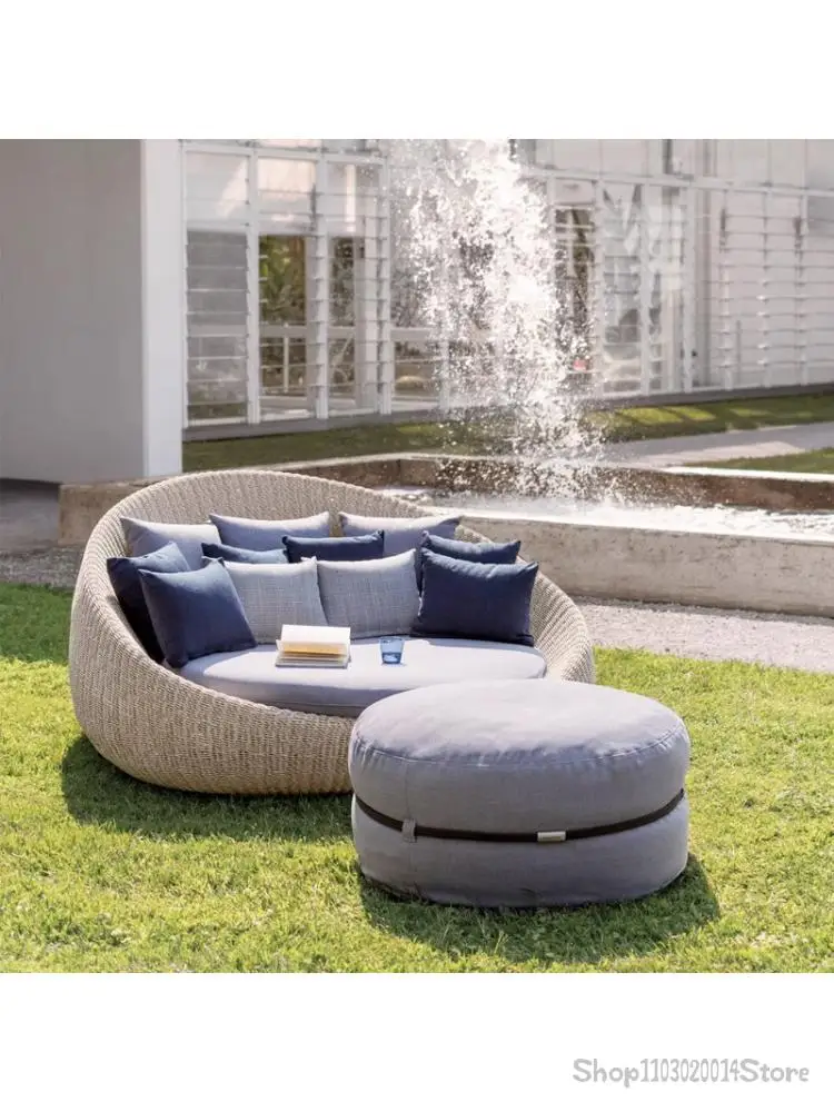Nordic Outdoor Rattan Sofa Garden Balcony Leisure Indoor And Outdoor Villa Woven Chair Coffee Table Waterproof Furniture