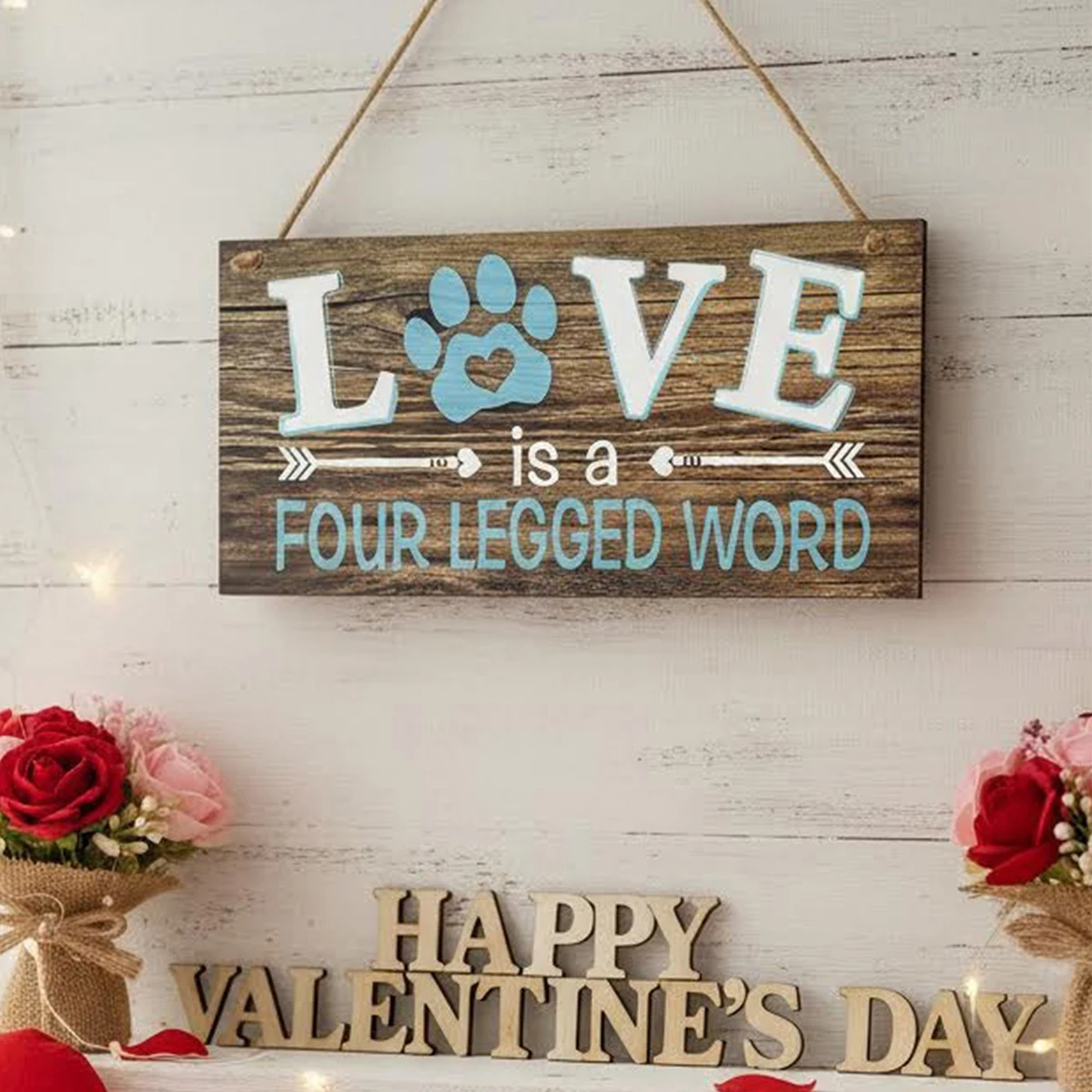 1PC, Valentine's day, simple and creative dog reminder signboard, lightweight wooden material reminder decorative tag