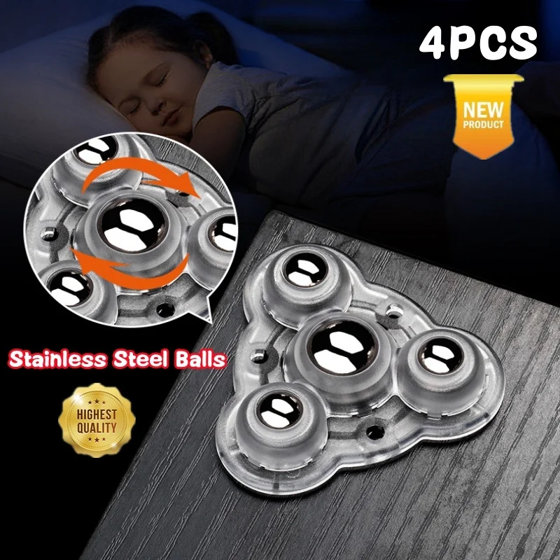 Furniture Casters 4Pcs Self Adhesive Mute Ball Pulley Universal Wheel Load 300Kg Furniture Casters Wheels Stainless Steel Wheel 360&deg; Rotation