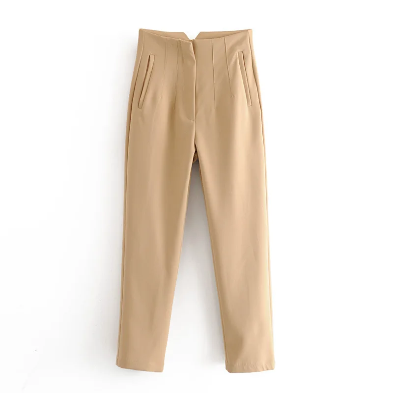 2023 Summer New Women Chic Fashion With Seam Detail Office Wear Pants Vintage High Waist Zipper Fly Female Ankle Trousers Mujer