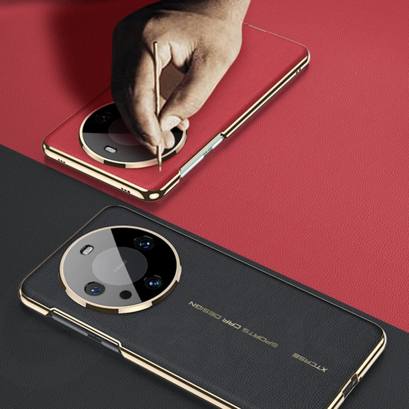 Original Case For Huawei Mate 60 50 Pro Luxury Plating Leather Camera Protective