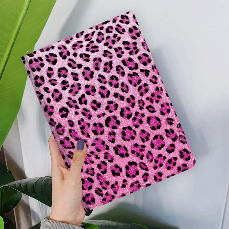 Cartoon Leopard Print Pink Glitter Tablet Case