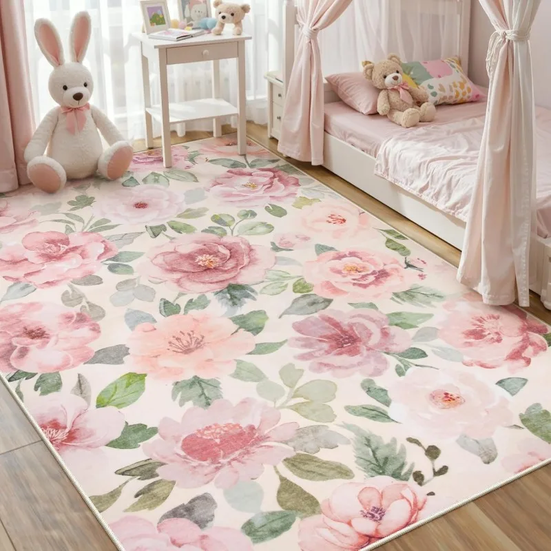 Floral Living Room Carpet Country  Creative Design Bedroom Plush Rug Foldable Machine Washable Non-slip Sofa Coffee Table Mat 러그