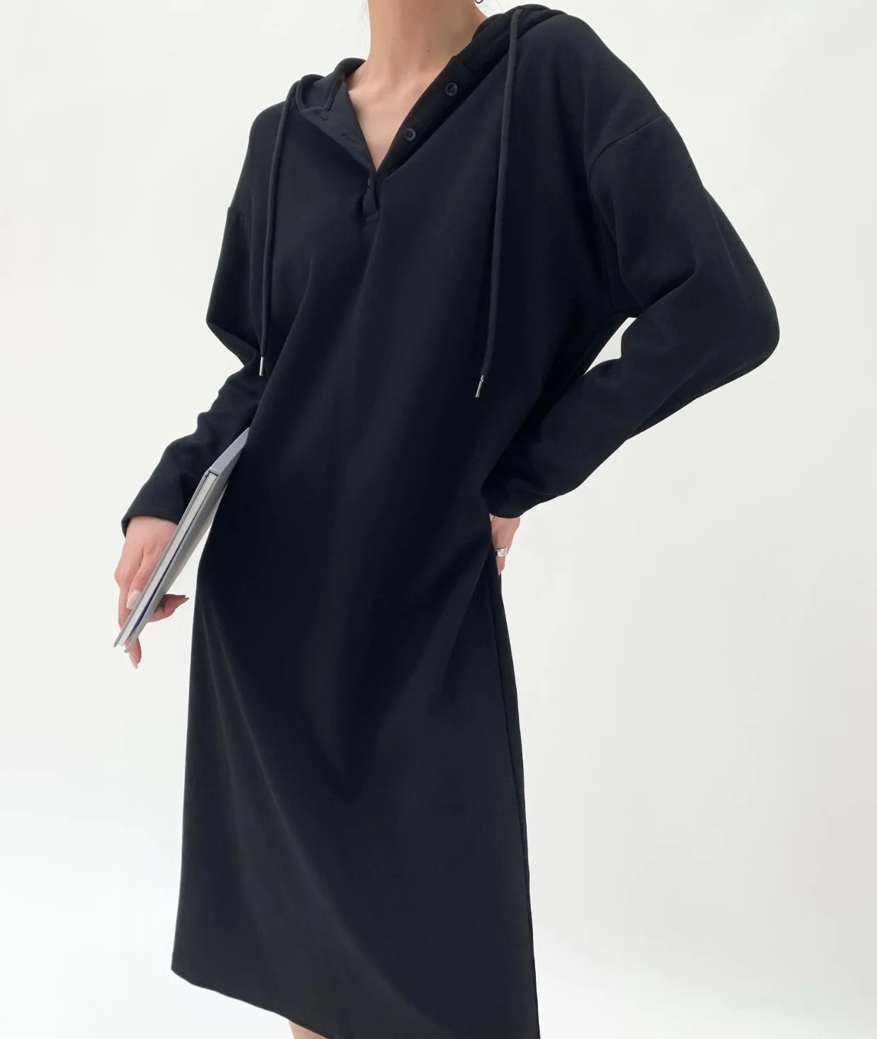 

2023 Spring and Summer New Slit Casual Hooded Knitted Sweater Dress