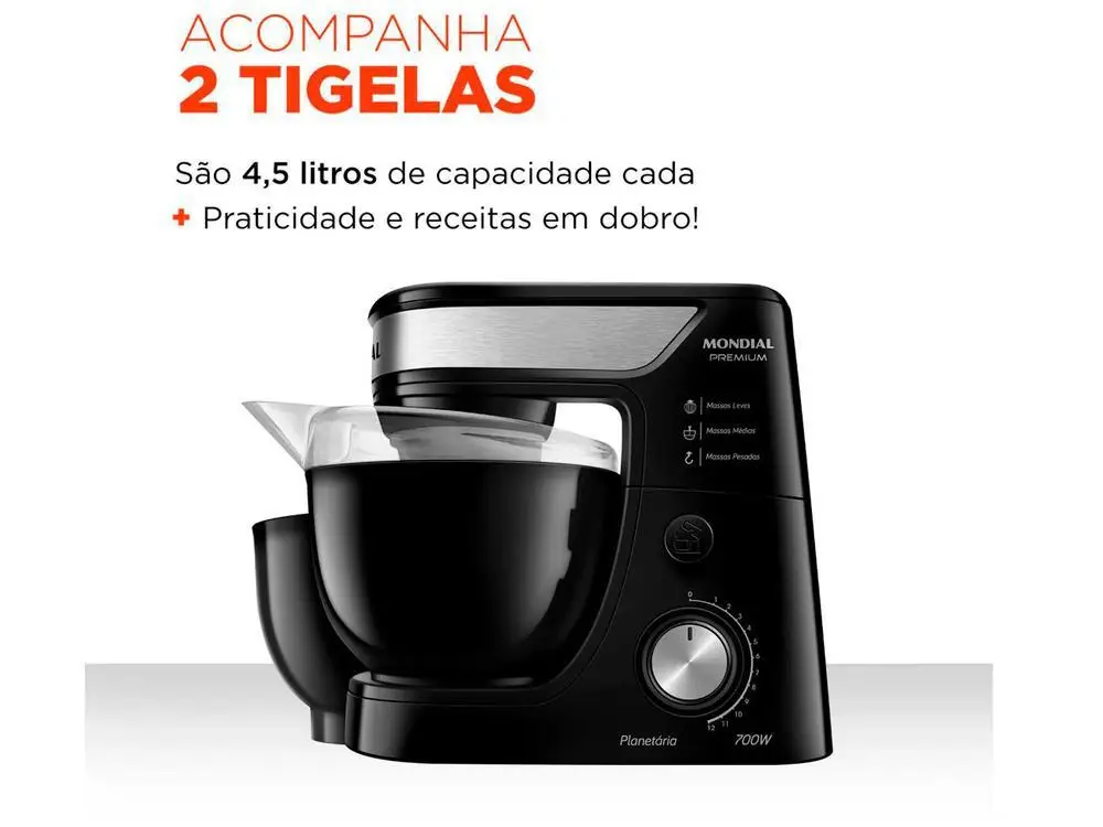 Batedeira Planetária Mondial Preto e Inox 700W - 220V 5