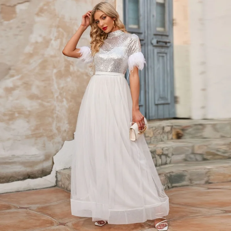 Round Neck Short Sleeve Sequin Dress