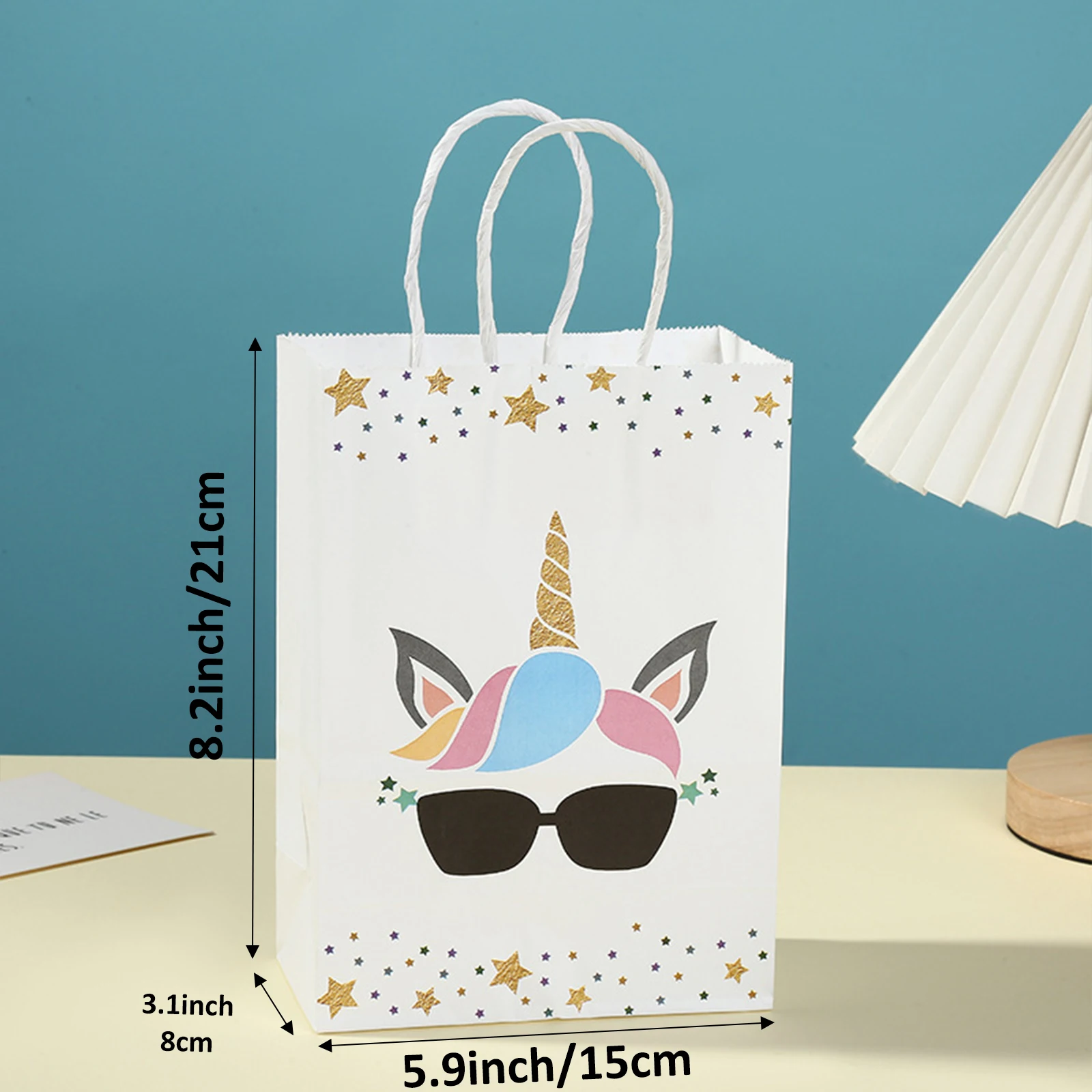 생일 선물 가방, 유니콘 핸드백, 캔디 스낵 케이크 포장 가방, 생일 파티 장식 손잡이 포함, 12 개