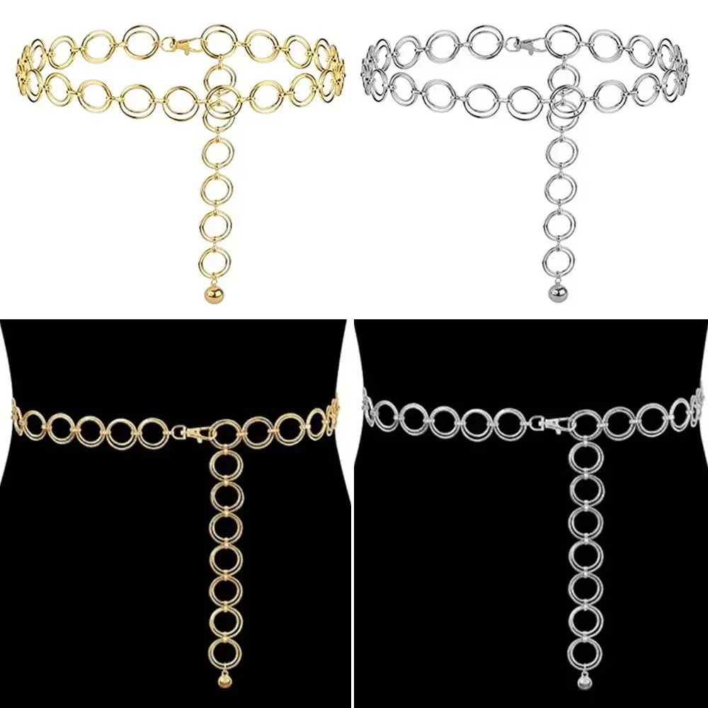 

Fashion Trendy Dress Jeans Decorative Metal Chain Belt Luxury Alloy Waistband Double Ring Waist Band Slimming Cummerbands