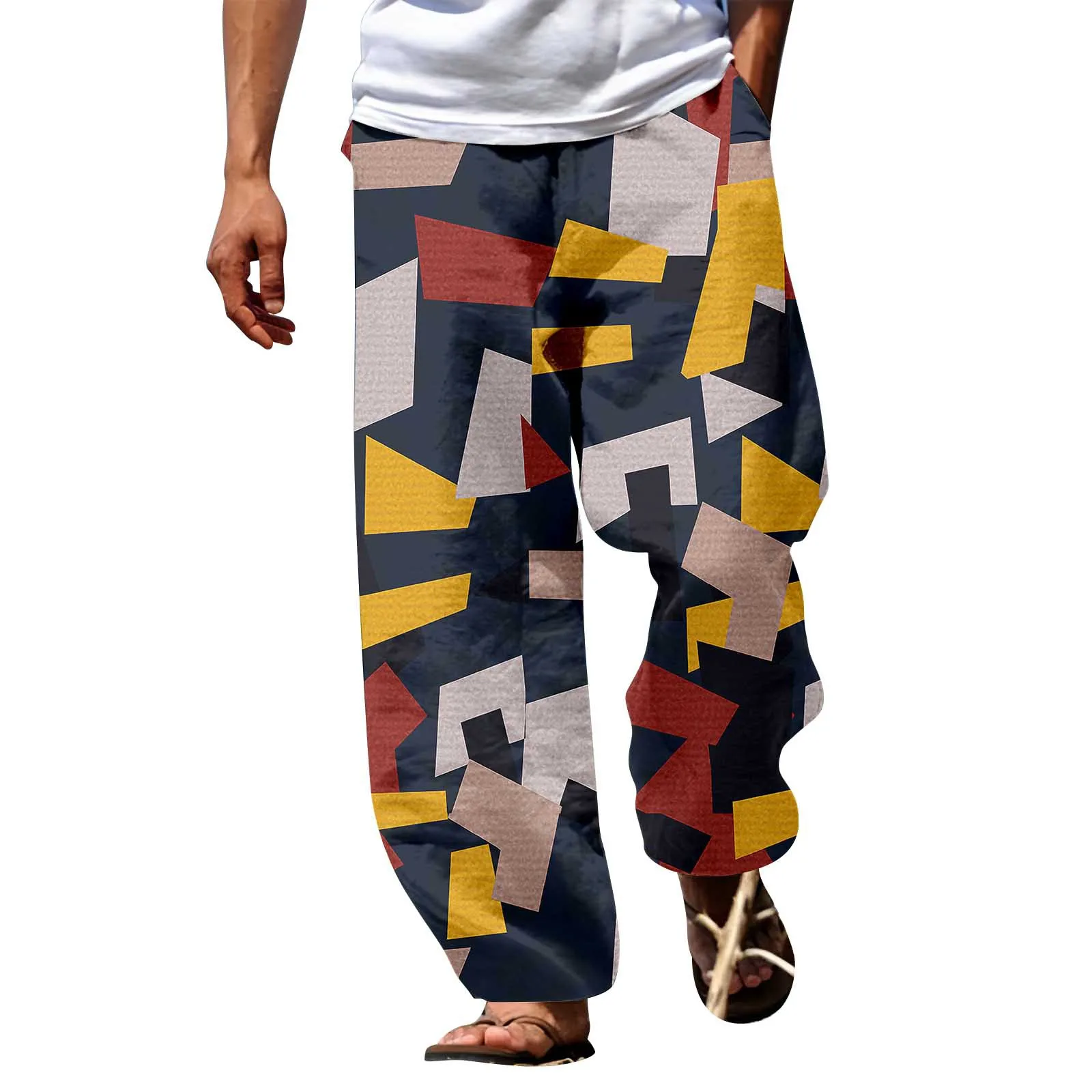 

Men's Trousers Summer Pants Beach Pants Drawstring Elastic Waist 3D Print Stripe Graphic Prints Geometry Comfort Casual Daily