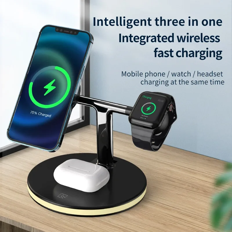 

30W Magnetic Wireless Charger Stand For iPhone 15 14 13 Pro Max Apple Watch 8 7 6 Airprods 3 In 1 Macsafe Fast Charging Station