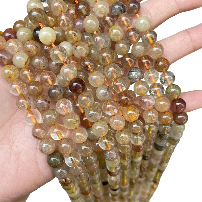 Natural Gold Rutilated Quartz Crystals Stone Round Loose Spacer Beads For Jewelry Making DIY Bracelets 6 8 10 mm Wholesale