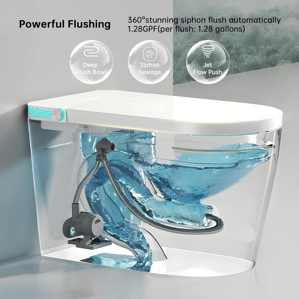 Smart Toilet with Voice Control, AUTO Open&Close, Wider Heated Bidet Toilet Seat with Soft-close, Warm Water and Air Drying 3
