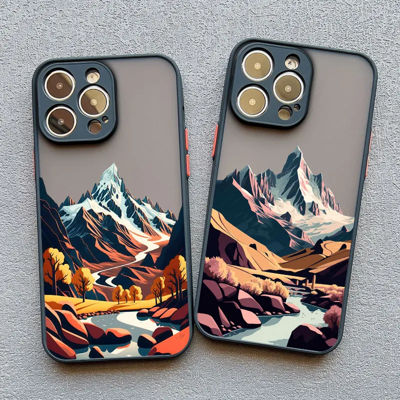 Vintage Mountain Peak Lake Scenery Phone Case - Artistic Landscape Design Back Cover