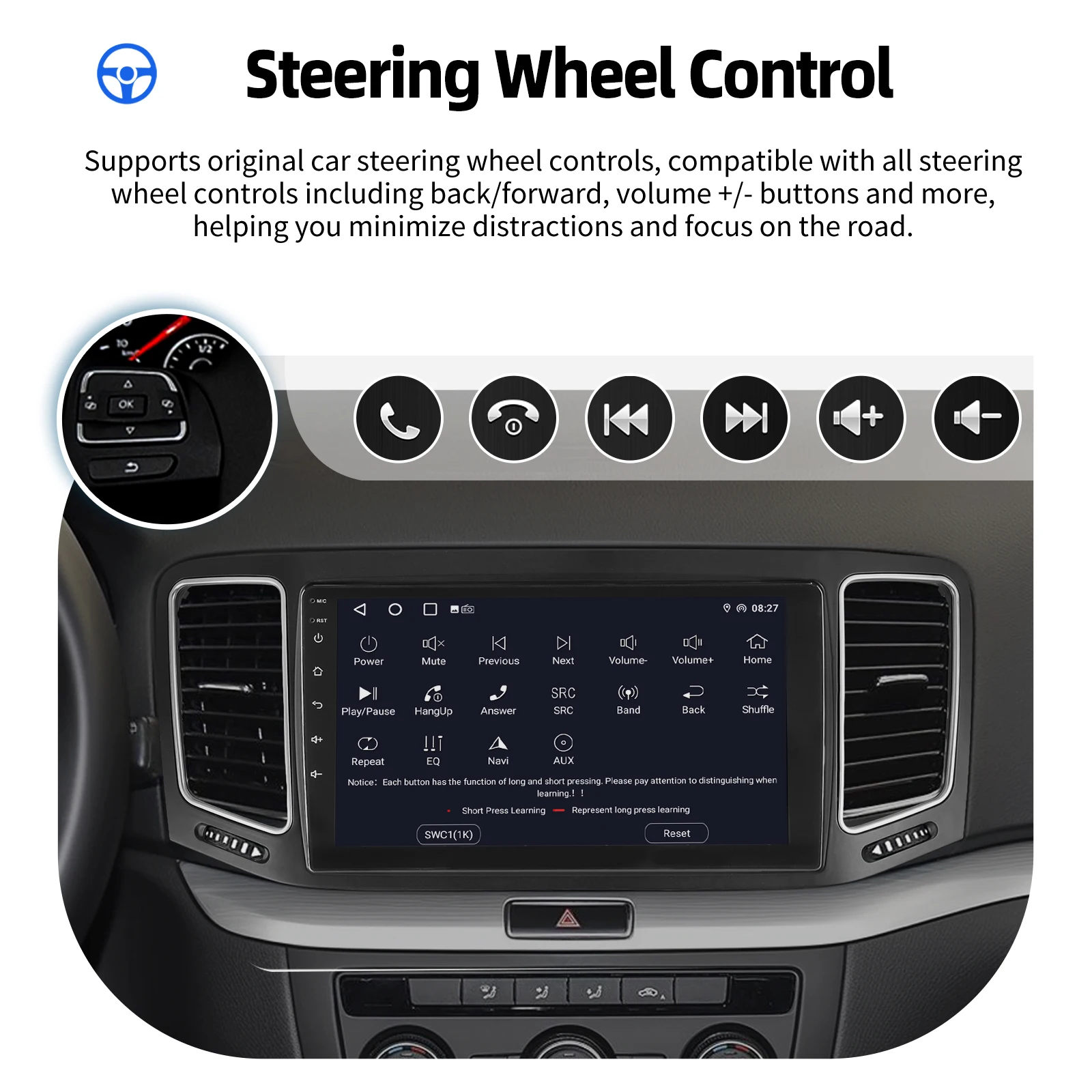 ESSGOO 9" 4+64GB Android 15 Autoradio mit CarPlay für VW Sharan 7N Seat Alhambra II 12-18 Touchscreen GPS Navi BT Mirror Link – Detail 13