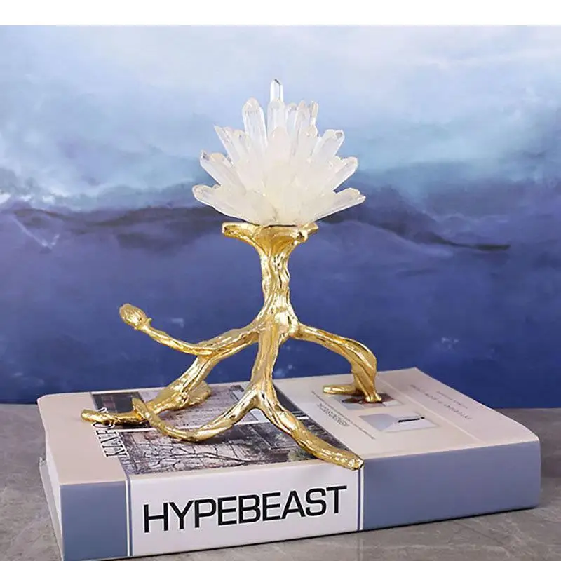 

White Crystal Stone Flower Alloy Bracket Artwork Ornaments Desk Decoration Crystal Flower Sculpture Modern Room Aesthetics Decor
