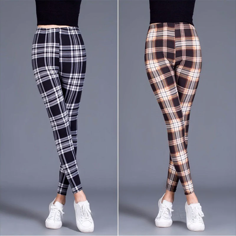 DeanFire Super Soft Milk Silk Grids Print Fitness Leggings Sexy Silm Legins Ankle Length Trouser Women Pants