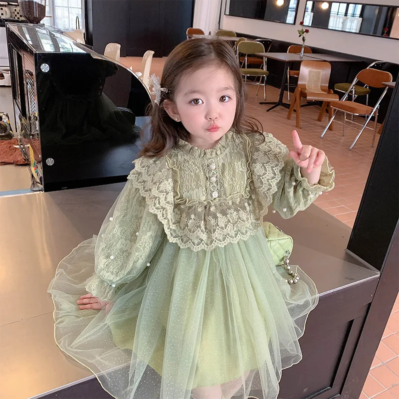 Khaleeji Dress ベージュ フレアスリーブ Korean Style New Spring Autumn Kids Girl Dress Long Sleeves