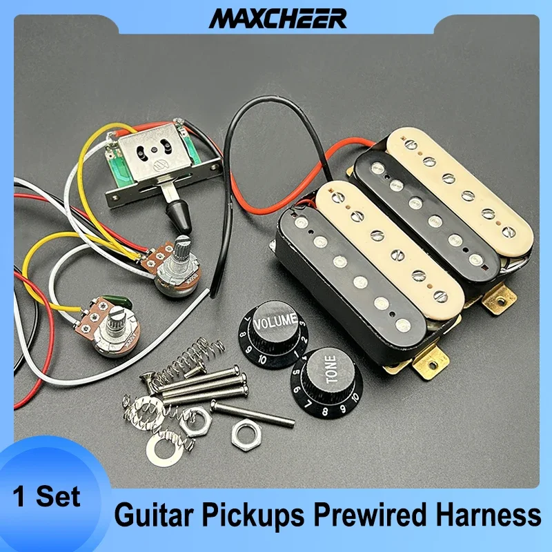 

Zebra Guitar Humbucker Pickups with 3-way Switch 500K Potentiometer 1T1V Wiring Harness Prewired Black/White