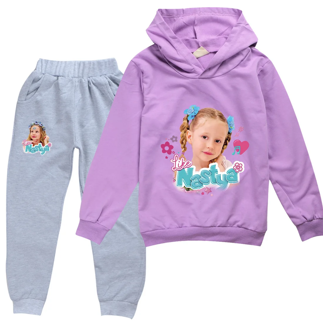 Ensemble de survêtement de dessin animé pour enfants, sweat à capuche, pantalon de jogging, tenues pour garçons et filles, vêtements pour enfants, Like Nastya Show, 2 pièces