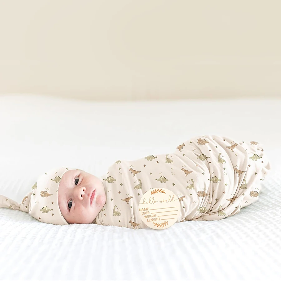 Baby Swaddle Receiving Blankets with Matching Beanie Set Newborn Nursery Swaddle Wrap for Baby Girls and Boys Set of 3 - 5