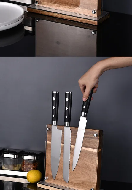 Magnetic Knife Holder With Acrylic Shield Double Side Knife Block  Multifunction Storage Knife Stand for Kitchen Cutlery Display