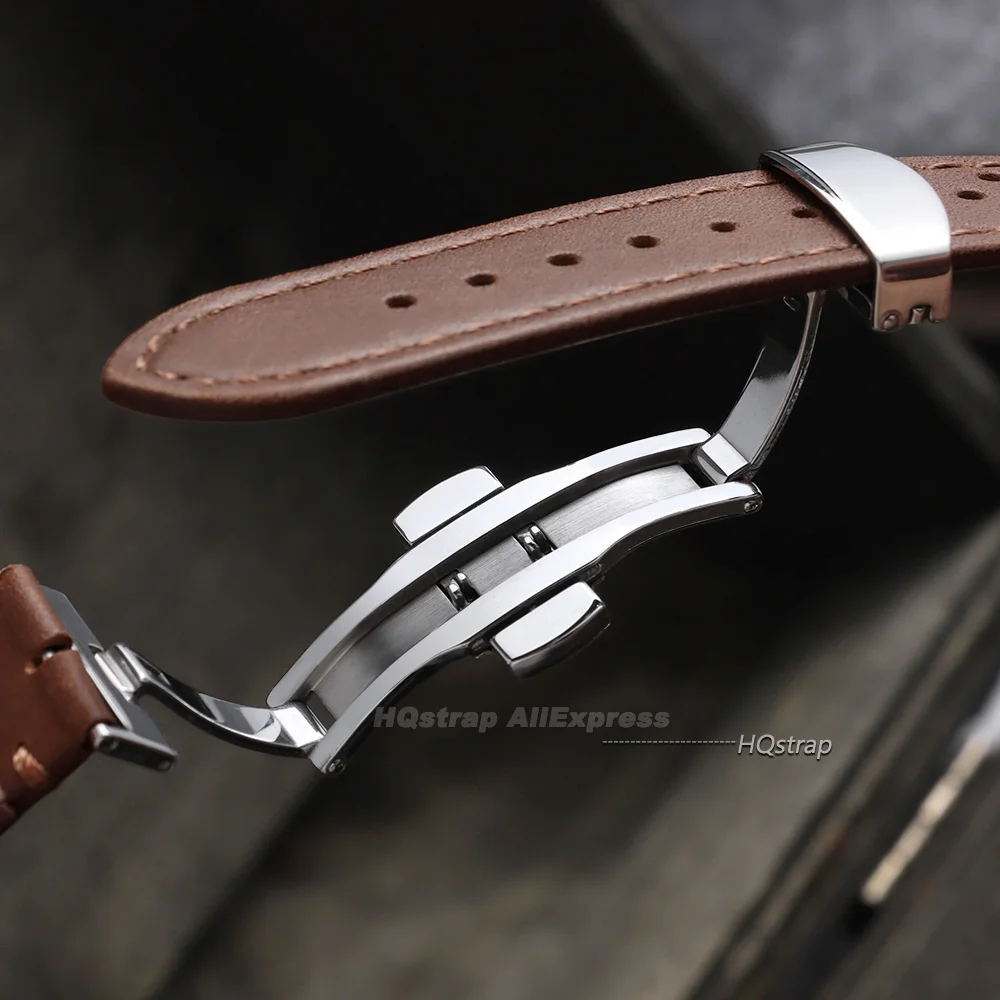 Breathable Leather Watch Strap with Quick Release and Butterfly Buckle