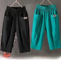 Summer Thin Cotton Linen Mom Pants Women Loose Large Size Elastic Waist Harem Casual Pants Comfortable High Waist ket Design - Image 5