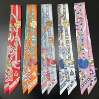 Luxury Chain Print Small Silk Scarf Simulated Silk Thin Neck Scarf Fashion Bag Ribbon Headscarf For Women 1