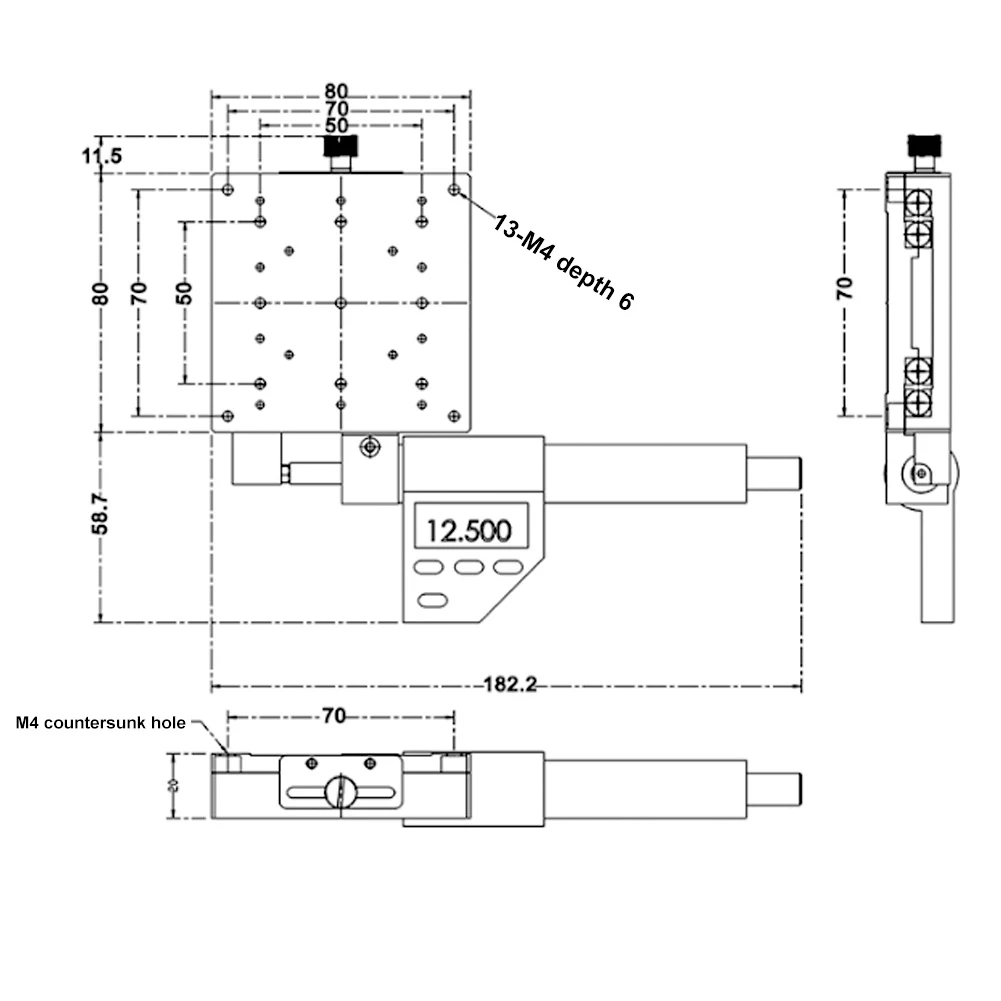 마이크로미터 SEMX80-AS 마이크로미터 디지털 표시 80x80mm 0.001mm 선형 변환 스테이지 마이크로미터 롤러