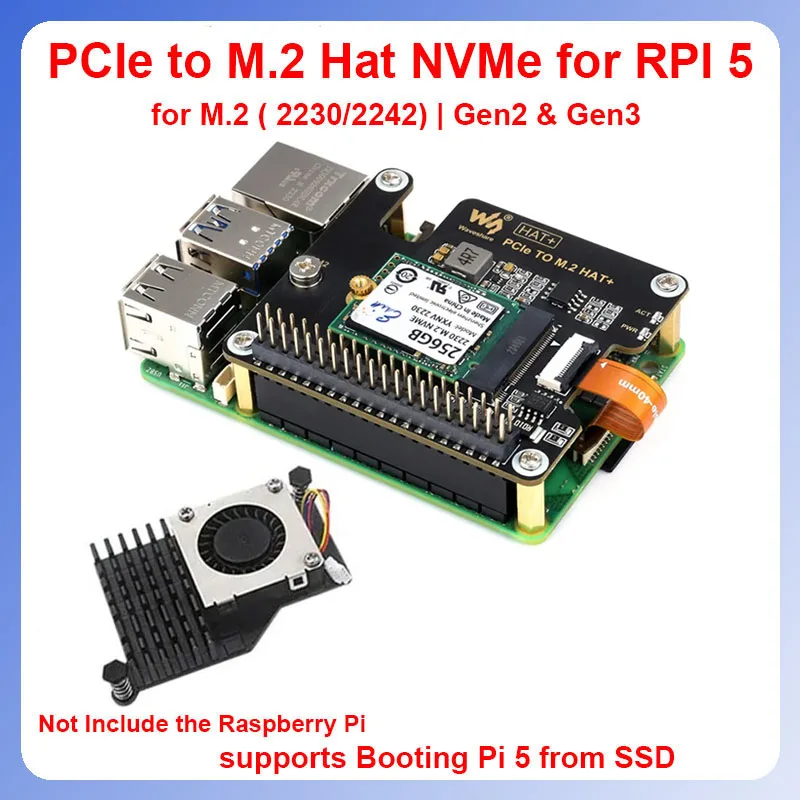 Pcie para M.2 Placa de Expansão Hat Raspberry pi Nvme Gen com Cabo 16p Cabeçalho Gpio Refrigerador Ativo para Rpi e p5