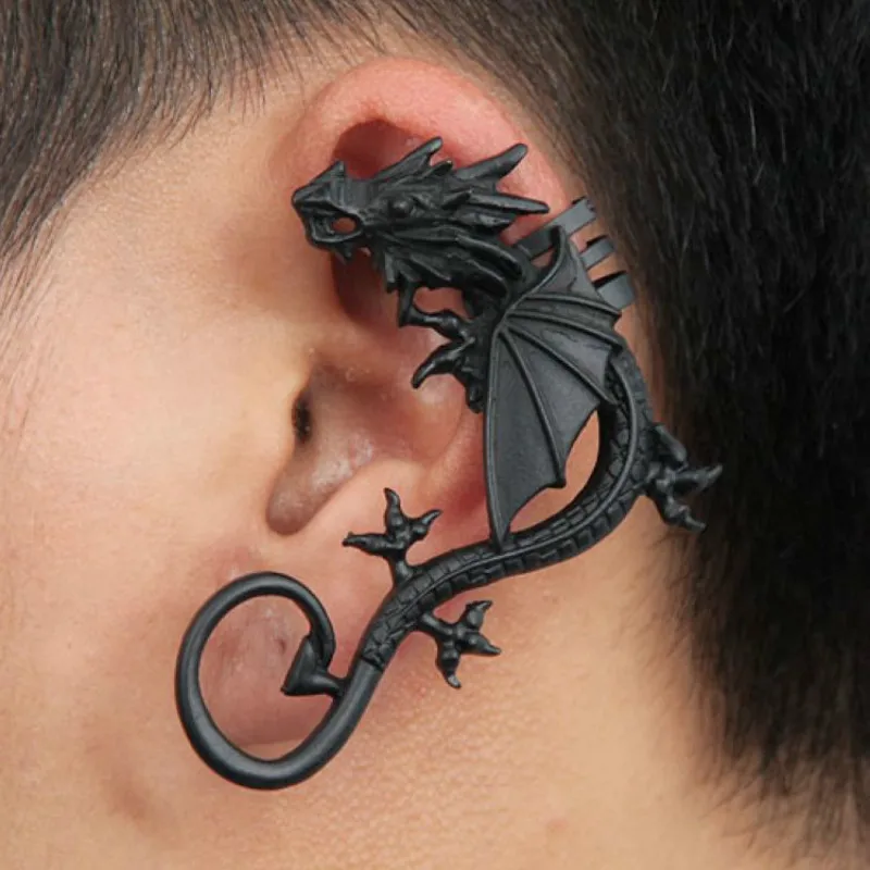Punk Temptation Metal Dragon Bite Ear Wrap Cuff Earrings for Women Men No Pierced 1pc