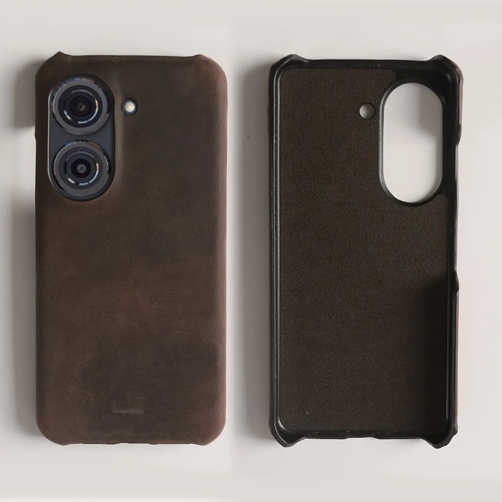 Handcrafted Genuine Leather Crazy Horse Pattern Phone Case - Real Cowhide Cover Housing Coque Back Shell