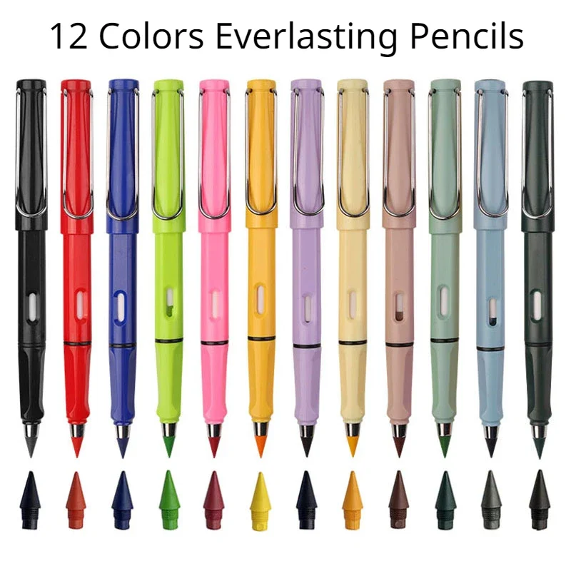 Eternal Pencil 12 Colors Unlimited Writing for Kids Infinity Cute Pen Sketch Painting Stationery Kawaii Crayons School Supplies writing stationery,drawing pencils