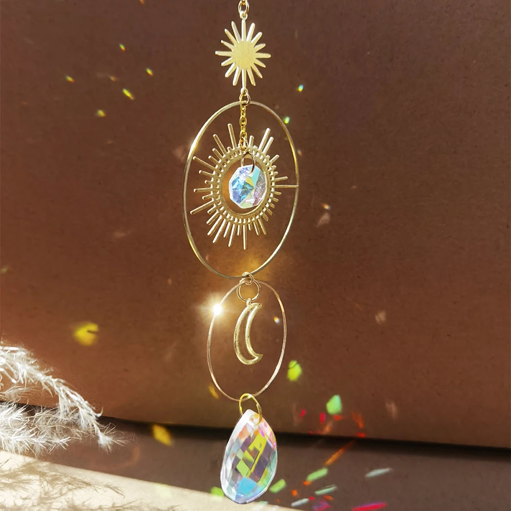 Colorful Crystals Suncatcher Hanging Sun Catcher with Chain Pendant Ornament Suncatchers for Window Home Garden Christmas Gift