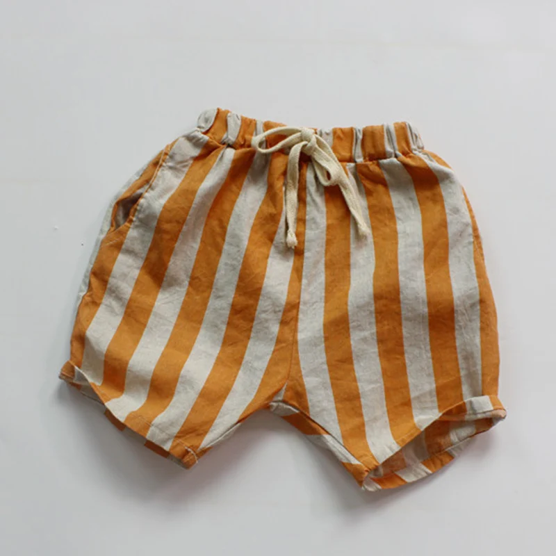 New Summer 1-6Yrs Baby Girls Boys Shorts Cotton Linen Stripes Kids Fashion Casual Pants Children Shorts