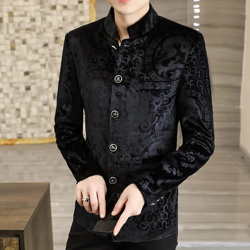 Men suit jacket luxury velvet standing collar suit jacket for men autumn winter