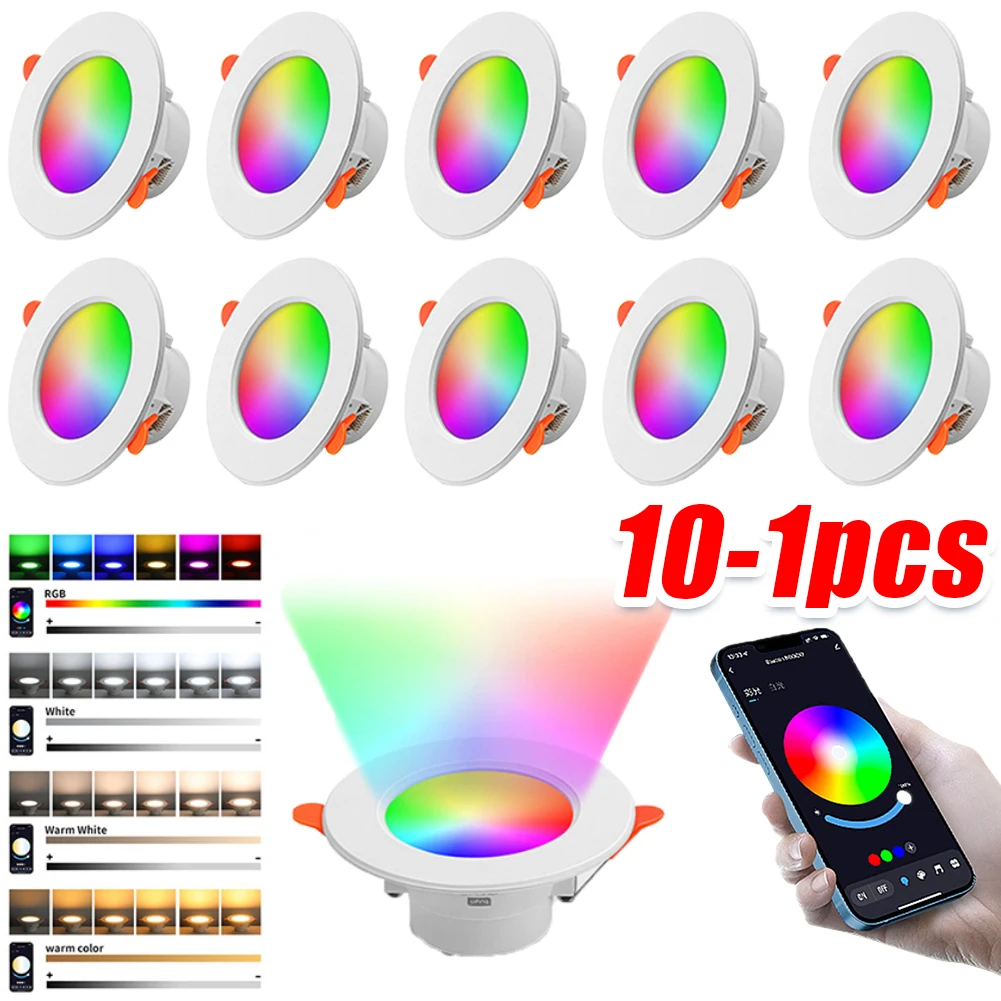 10-1PCS 10W Smart LED Recessed Downlight Dimmable RGB + CW + WW Changeable Ceiling Spot Lamp