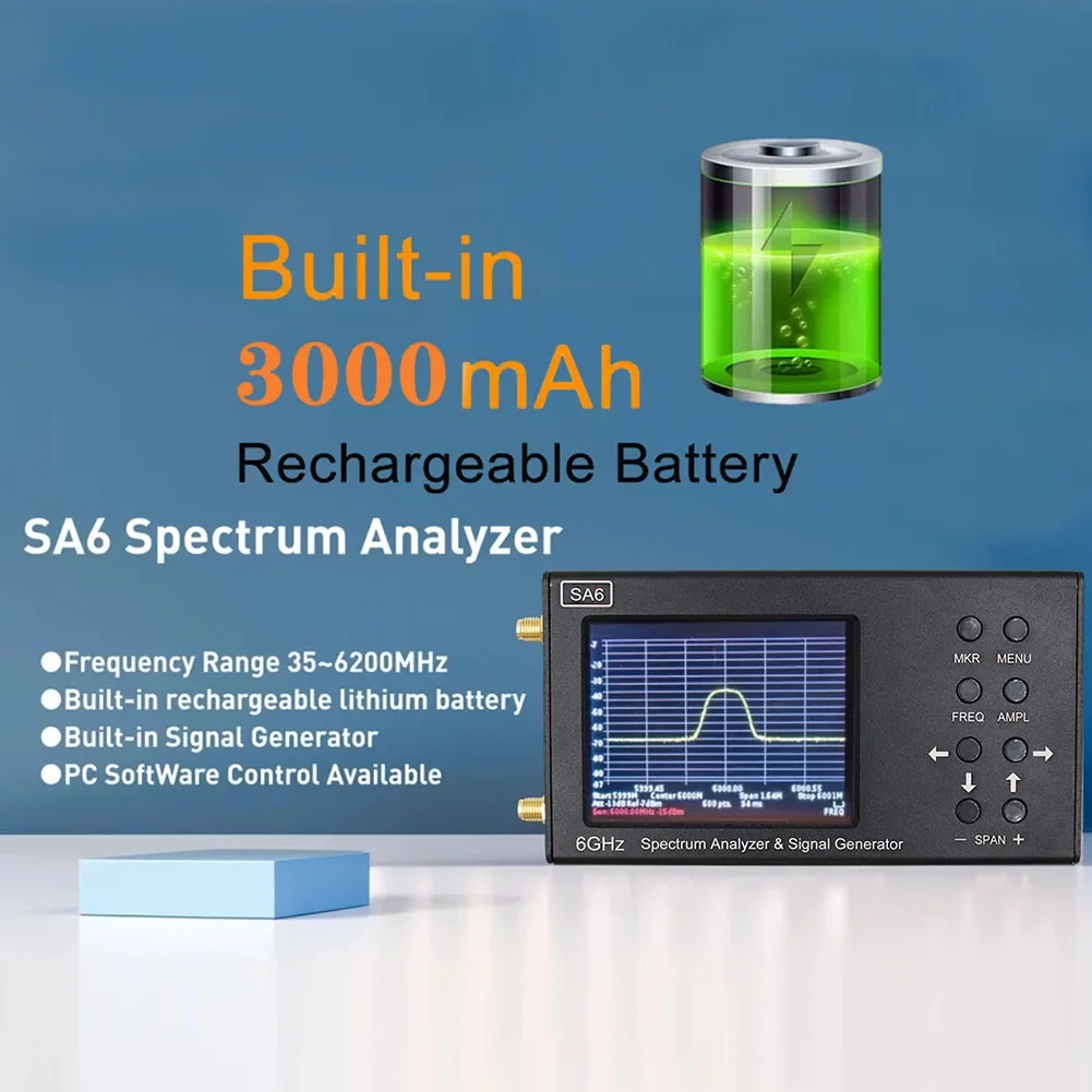스펙트럼 분석기 및 신호 발생기, SA6, 35-6200MHz, 3.2 인치 스크린 PC 제어, WiFi 2G 4G LTE CDMA GSM용 설계, 6GHz